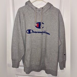 Champion Heather Gray Hoodie with Blue and Red Logo